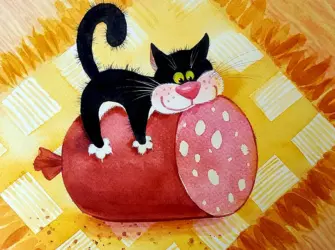 Коты и колбаса открытка