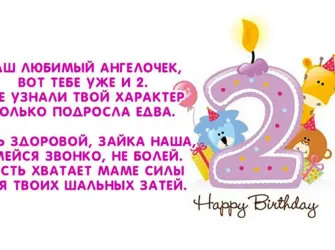 С днём рождения 2 года девочке. Открытка для детей