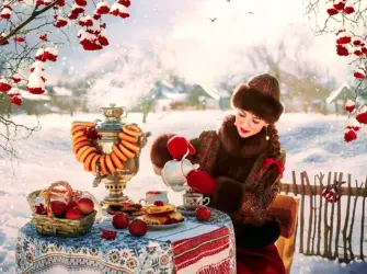 Зимнее чаепитие открытка