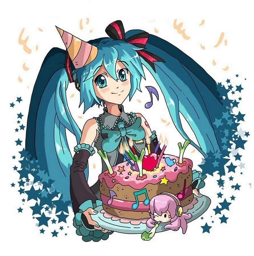Happy Birthday Мику Хацунэ. Открытка с поздравлением