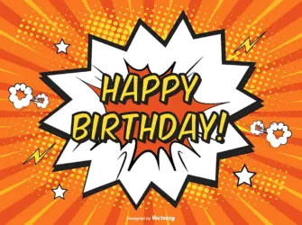 Happy Birthday в стиле комиксов. Открытка с поздравлением