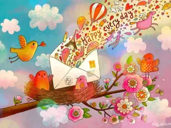 Юлия Григорьева иллюстратор. Открытка с поздравлением