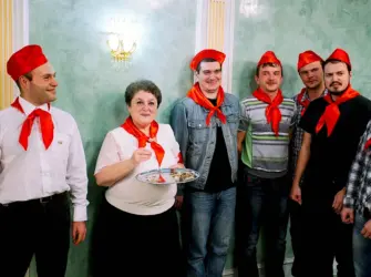 Корпоратив пионеры. Открытка с юбилеем. Поздравление с юбилеем