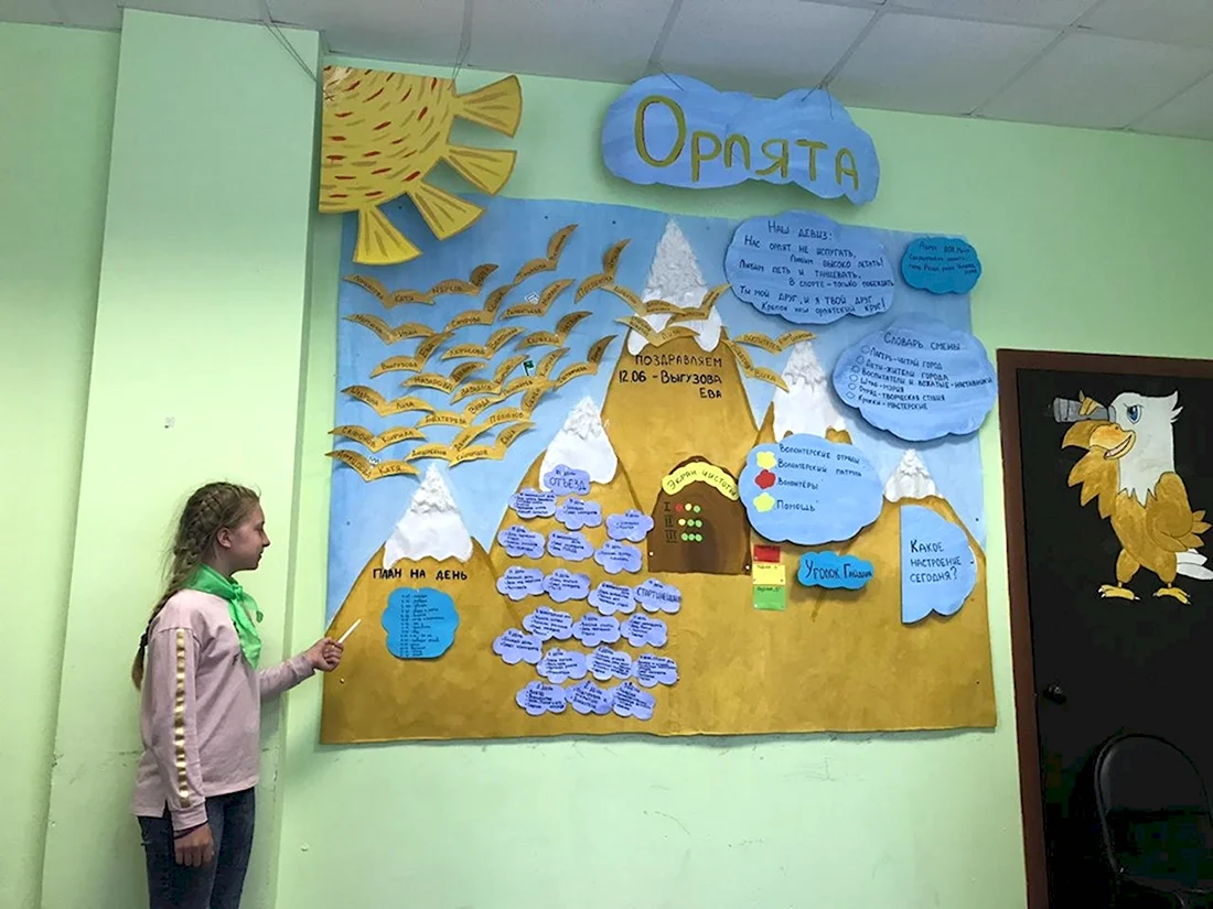 Отрядный уголок в лагере. Открытка с поздравлением
