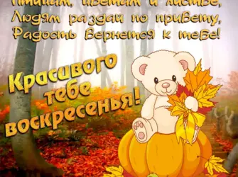 Сдобрым осеннтм утром воскресенье. Открытка с пожеланием